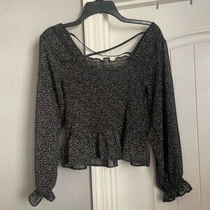 Papaya Black Criss Cross Back Long Sleeve Blouse